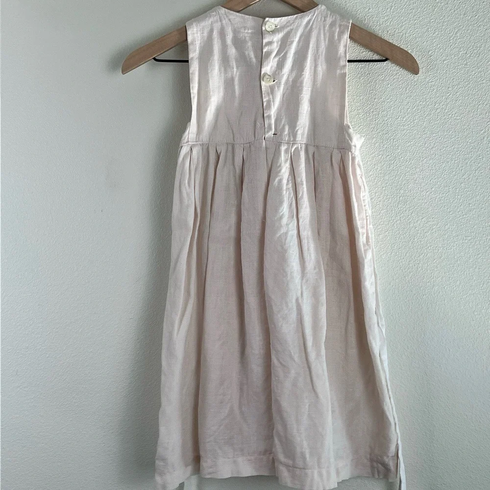 LUI And LEI Dress Girls Size 5 Light Pink ALine‎ Floral Linen Heirloom Elegant